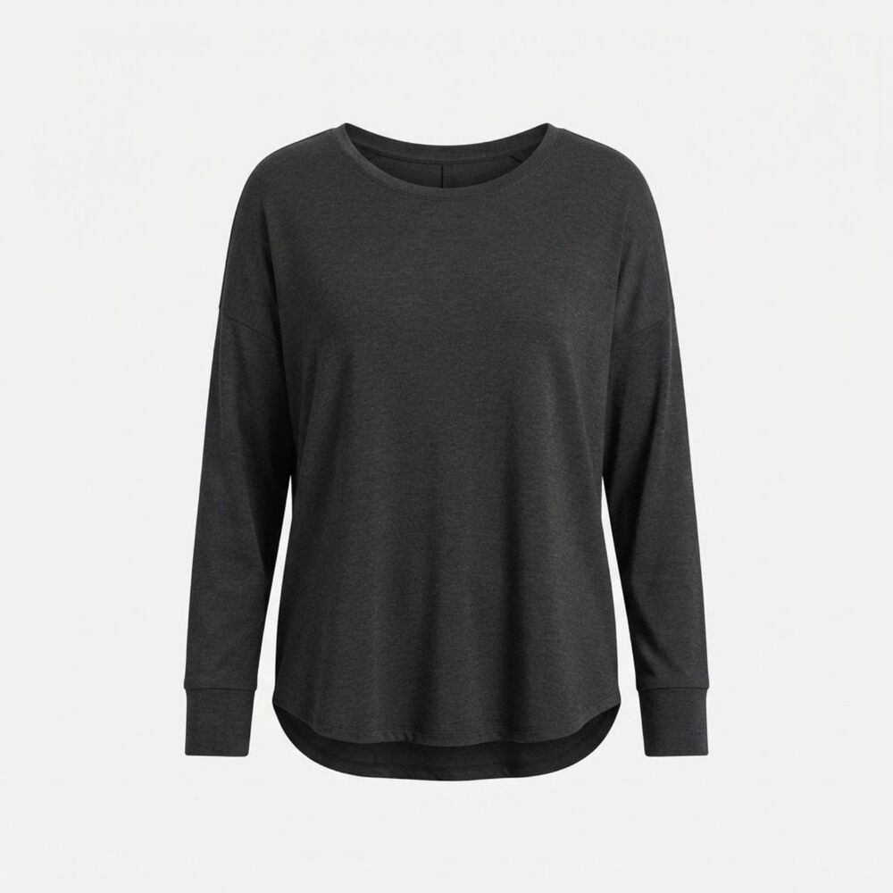 Athleta Black Heathered Crewneck Medium Long Sleeve Athletic Top